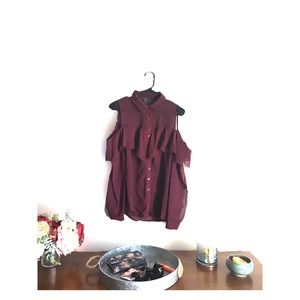 • Elegant Maroon Off-Shoulder Blouse •